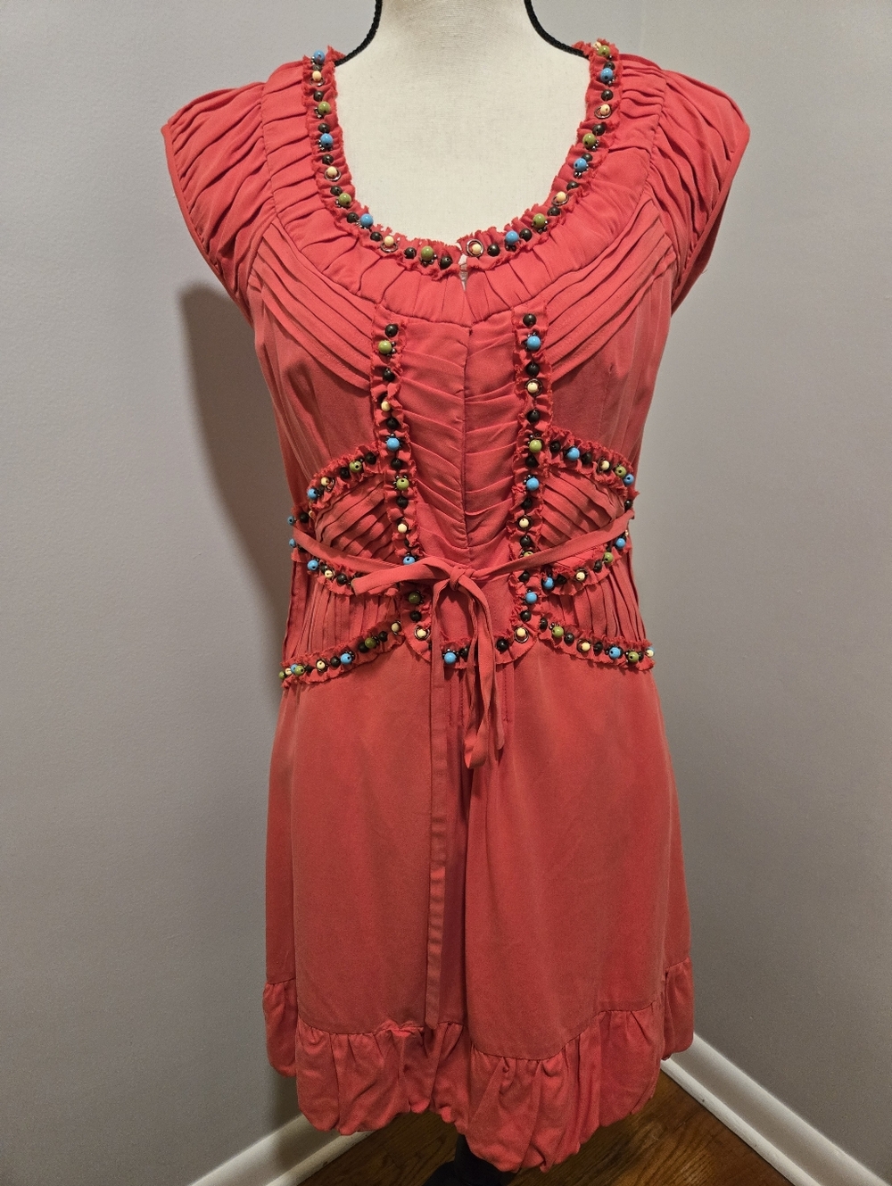 Nanette Lepore Enchanted 100% Silk Beaded Dress